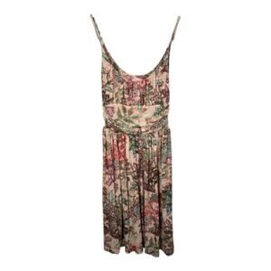 Molly New York Pink Green Paisley Print Spaghetti Strap A Line Dress Small